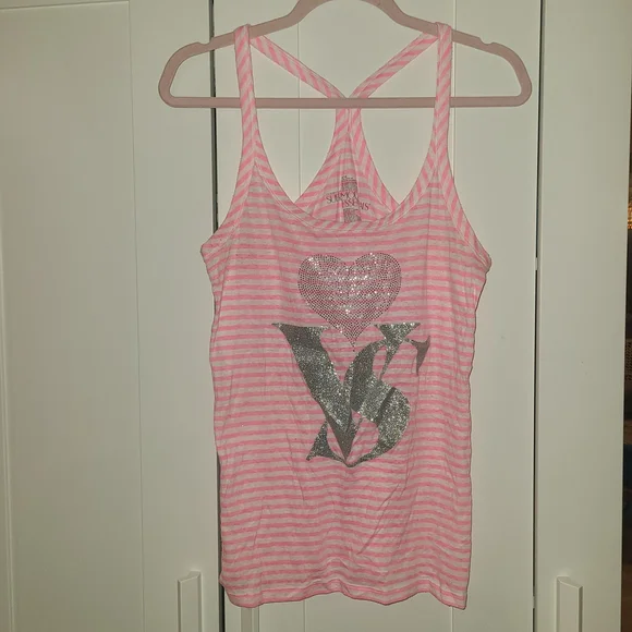 Victoria's Secret Y2K Runway Supermodel Essentials Pink/white Bling Tank Top M - Picture 1 of 4